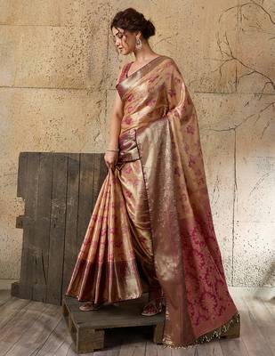 gold silk blend saree with rich zari woven border with blouse piece 2