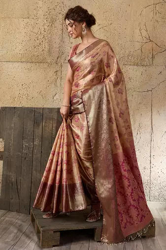 gold silk blend saree with rich zari woven border with blouse piece