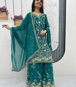 Womens new  heavy fox georgette fabric with heavy embroidery wrok kurta set