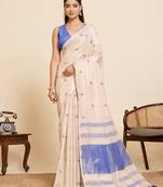  blue linen blend saree with blouse piece