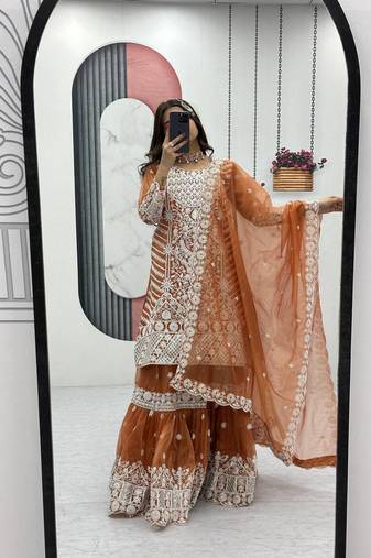 Womens new trendy heavy embroidery  sequence work  kurta set