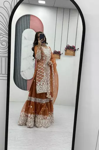 Womens heavy embroidery sequence work kurta set
