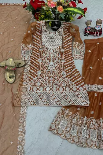 Womens heavy embroidery sequence work kurta set