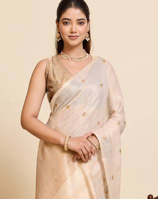  gold linen blend saree with blouse piece 5