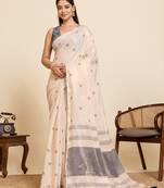  grey linen blend saree with blouse piece