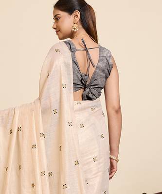 grey linen blend saree with blouse piece 3