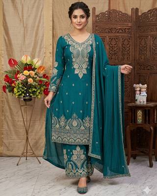 Womens wedding wear heavy embroidery thread work kurta set 1