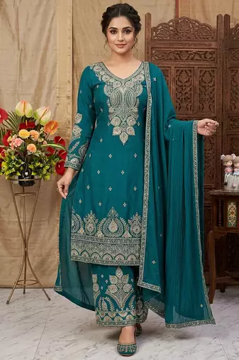 Womens new  wedding wear heavy embroidery thread work kurta set