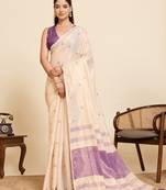  purple linen blend saree with blouse piece