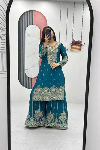 Womens new wedding wear heavy embroidery thread work kurta set