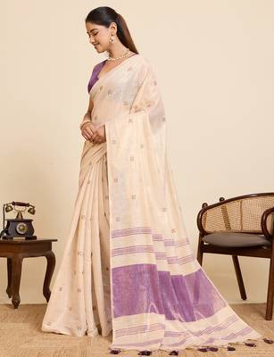 purple linen blend saree with blouse piece 2
