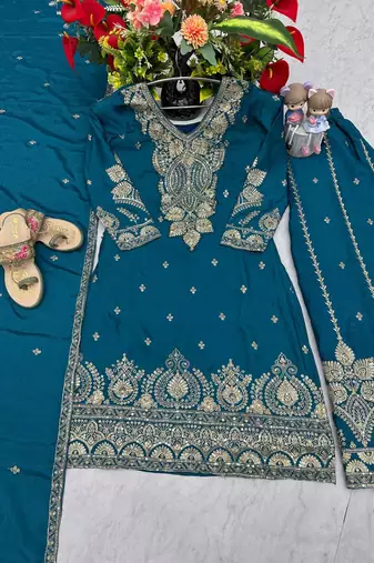 Womens new wedding wear heavy embroidery thread work kurta set