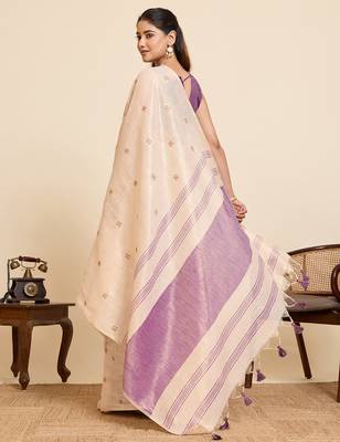  purple linen blend saree with blouse piece 3