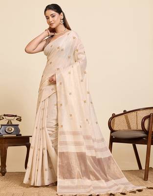  rose gold linen blend saree with blouse piece 2
