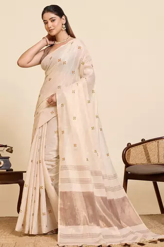  rose gold linen blend saree with blouse piece
