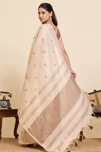  rose gold linen blend saree with blouse piece