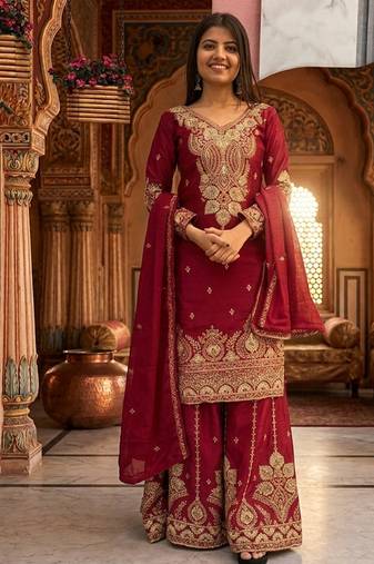 Womens new  wedding wear heavy embroidery thread work kurta set