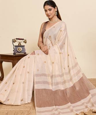  rose gold linen blend saree with blouse piece 4