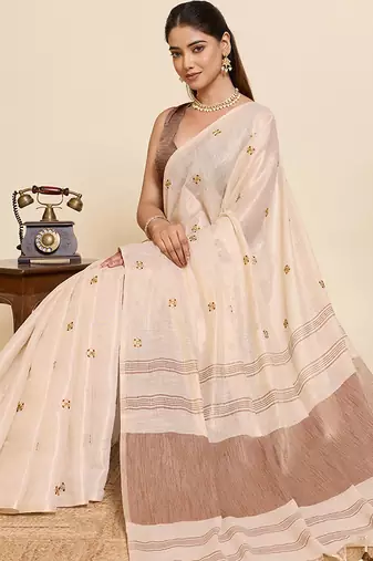  rose gold linen blend saree with blouse piece