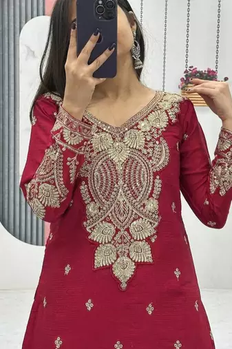 Womens new wedding wear heavy embroidery thread work kurta set