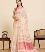  pink linen blend saree with blouse piece