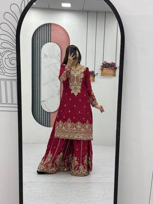 Womens wedding wear heavy embroidery thread work kurta set 3