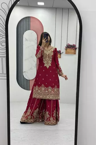 Womens new wedding wear heavy embroidery thread work kurta set