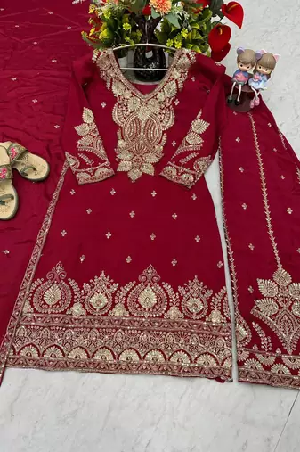 Womens new wedding wear heavy embroidery thread work kurta set