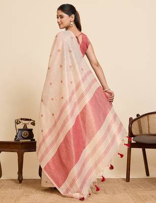  pink linen blend saree with blouse piece 3