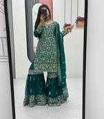 Womens new  heavy fox georgette fabric with heavy embroidery wrok kurta set