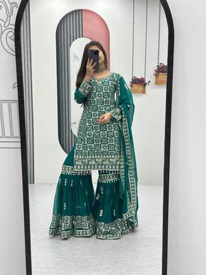 Womens heavy fox georgette fabric with heavy embroidery wrok kurta set 3
