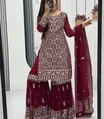 Womens new  heavy fox georgette fabric with heavy embroidery wrok kurta set