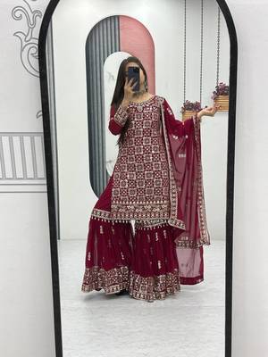 Womens heavy fox georgette fabric with heavy embroidery wrok kurta set 3