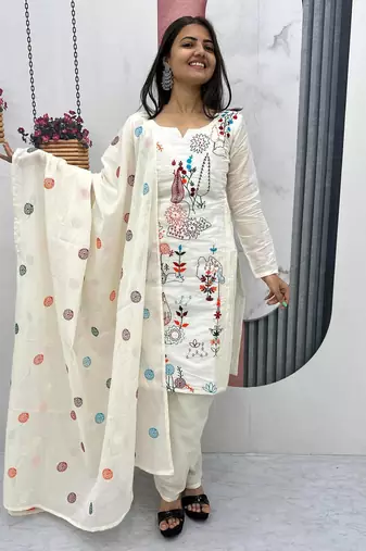 Womens new khadi cotton  heavy embroidery thread work kurta set
