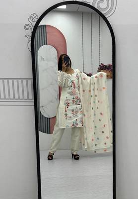 Womens khadi cotton heavy embroidery thread work kurta set 3