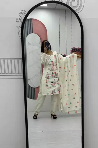Womens new khadi cotton  heavy embroidery thread work kurta set