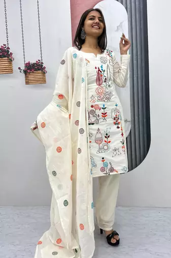 Womens new khadi cotton  heavy embroidery thread work kurta set