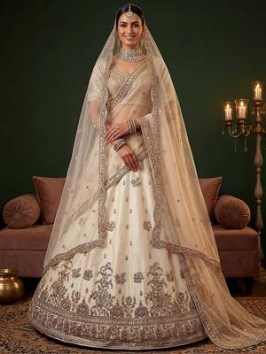 off white sequins silk bridal lehenga choli with dupatta 1