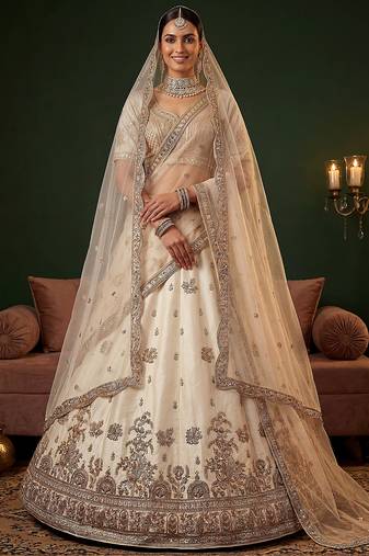 Ravishing Off White Sequins Silk Bridal Lehenga Choli With Double Dupatta