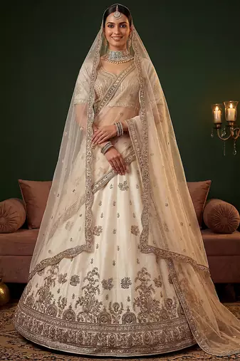 Ravishing Off White Sequins Silk Bridal Lehenga Choli With Double Dupatta