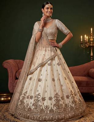 off white sequins silk bridal lehenga choli with dupatta 2