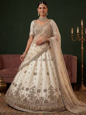 off white sequins silk bridal lehenga choli with dupatta 3