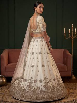off white sequins silk bridal lehenga choli with dupatta 4
