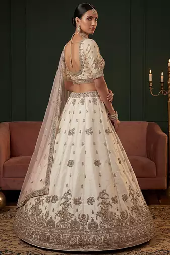 off white sequins silk bridal lehenga choli with dupatta
