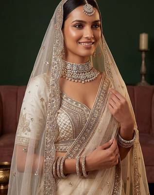off white sequins silk bridal lehenga choli with dupatta 5