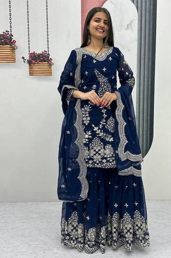 Womens new  heavy fox georgette fabric with heavy embroidery wrok kurta set