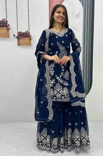 Womens new  heavy fox georgette fabric with heavy embroidery wrok kurta set