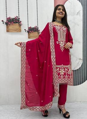 Womens wedding wear heavy embroidery thread work kurta set 1