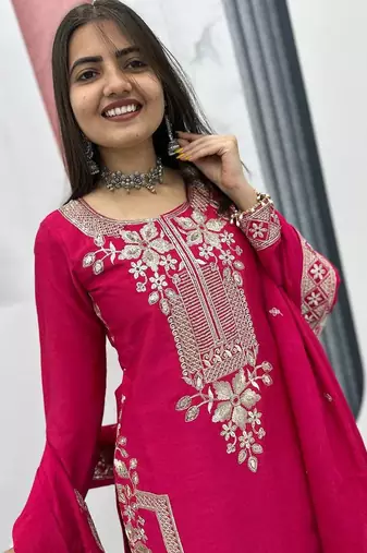 Womens new wedding wear heavy embroidery thread work kurta set