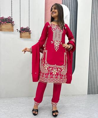 Womens wedding wear heavy embroidery thread work kurta set 3